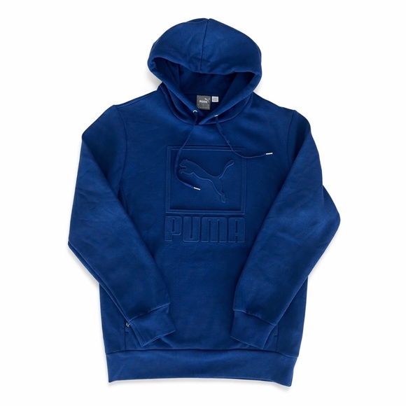 Puma Other - PUMA Blue Embossed Logo Hoodie Sz M | Athletic Streetwear Sweatshirt EUC